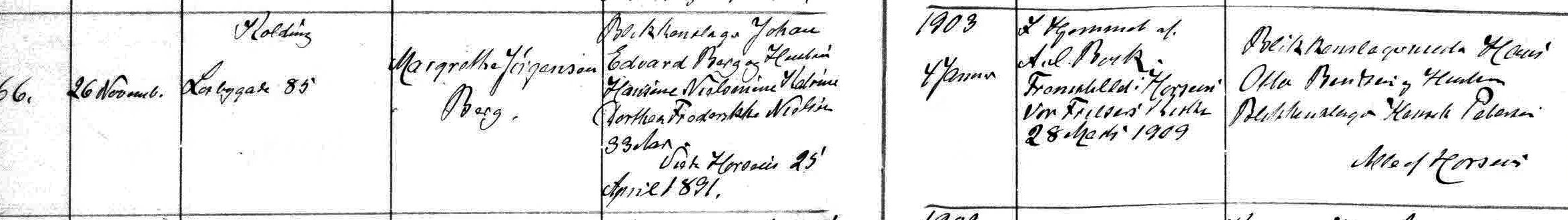 Udsnit af Sankt Nicolai Kolding kirkebog, Margrethe J&oslash;rgensen  Berg